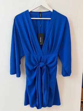Venti6 Royal Blue V-Neck Tie-Front Dress